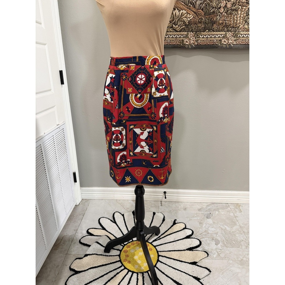 Talbots Skirt Womens 6 Multicolor Silk‎ Nautical Print Lined Pencil High Waist